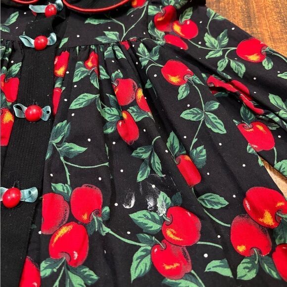 Rare Editions vintage black/red apple long sleeve collared button down dress - Picture 5 of 5